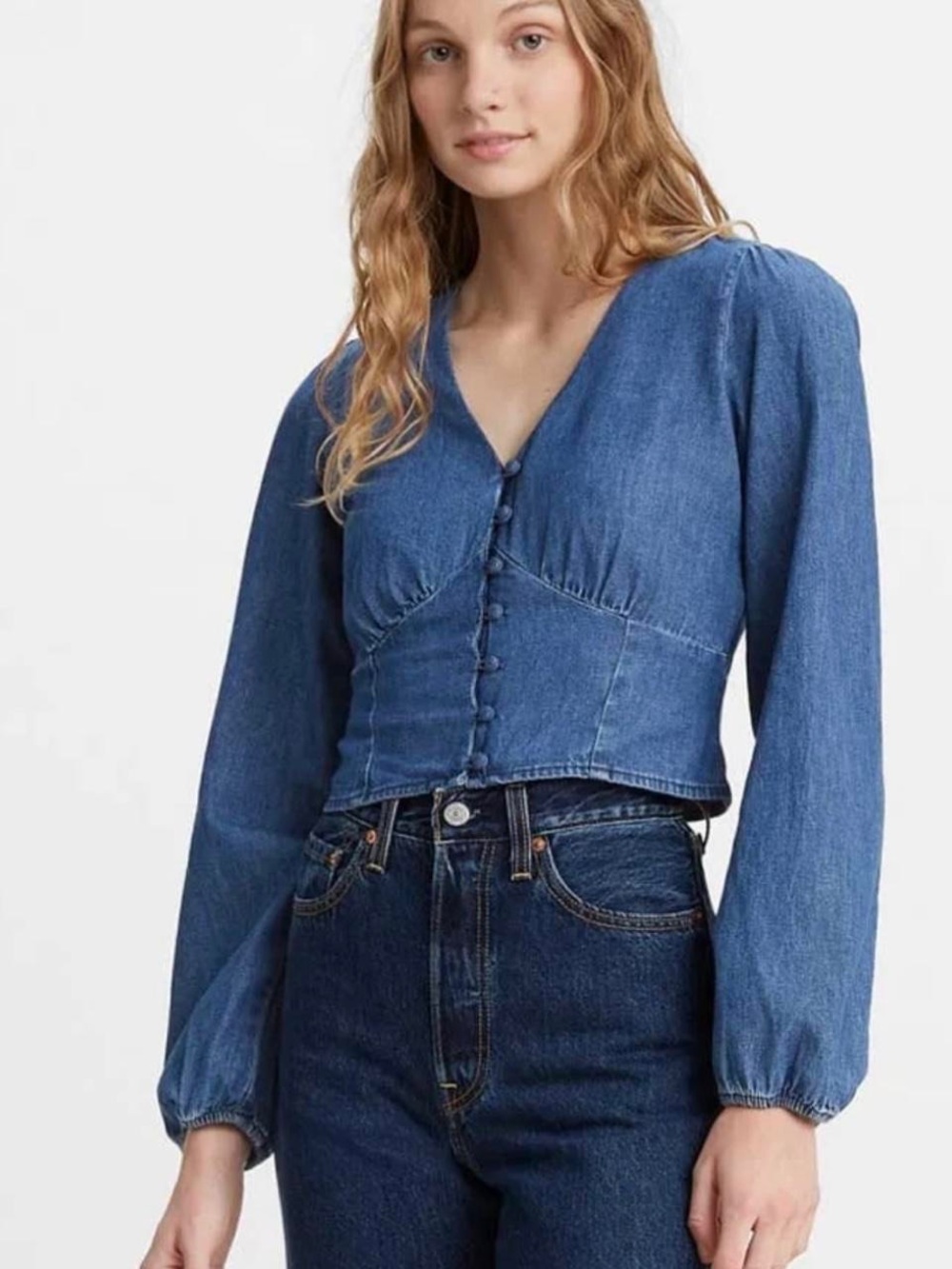 Levi's Blue Denim Button-Front V-Neck Top